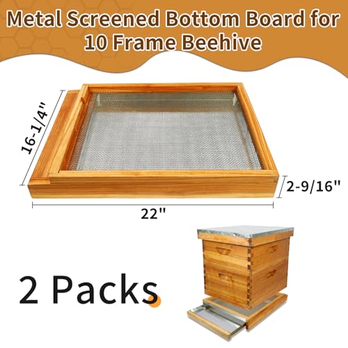 2 Pcs Bee Hive Metal Screened Bottom Board 10 Frame Dipped in 100% Beeswax with Entrance Reducer Screen Bottom Board for 10 Frame Langstroth Beehive Metal Screened Bottom Board Beekeeping Supplies - size: 2 Pack