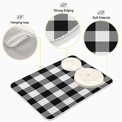 White and Black Buffalo Plaid Dish Drying Mat 18x24 for Kitchen Classic Buffalo Check Dishes Pad Dish Drainer Rack Mats Absorbent Fast Dry Kitchen Accessories - size: 18x24(in)x1