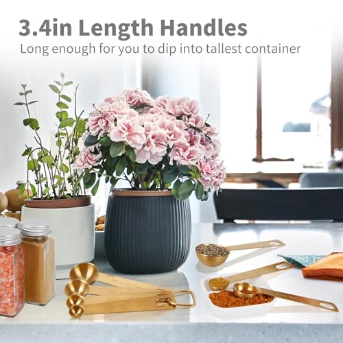 Measuring Spoons,304 Stainless Steel Measuring Cups & Spoon Set of 7 Piece:1Tbsp&1/2Tbsp,1tsp,3/4tsp,1/2tsp,1/4tsp,1/8tsp Teaspoon Coffee Scoop Tablespoon for Dry and Liquid Ingredients,Gold - color: Gold