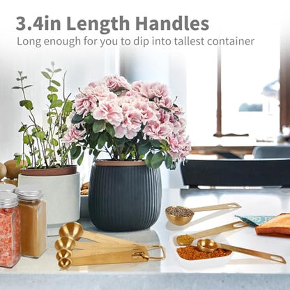 Measuring Spoons,304 Stainless Steel Measuring Cups & Spoon Set of 7 Piece:1Tbsp&1/2Tbsp,1tsp,3/4tsp,1/2tsp,1/4tsp,1/8tsp Teaspoon Coffee Scoop Tablespoon for Dry and Liquid Ingredients,Gold - color: Gold