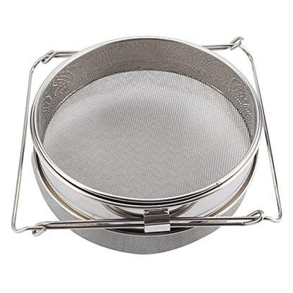 FTVOGUE Double Honey Strainer, Stainless Steel Honey Filter Sieve with 24 X 8cm and 23 X 4.2cm Double Layer Mesh, Adjustable Arms for Extracting Beekeeping Equipment