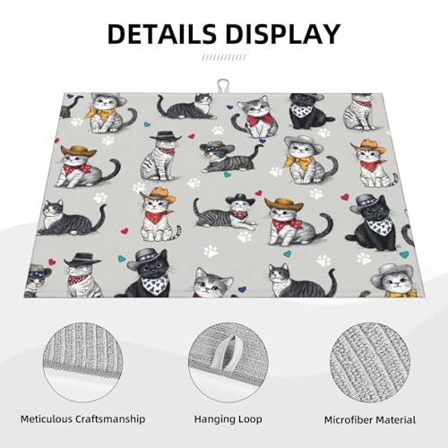 Pet Lover Cat Dish Drying Mat For Kitchen Counter, Super Absorbent Microfiber Dish Drying Pad, Kitchen Gadgets For Easy Clean Multi-Use Large 18"x24" - color: Pet Lover Cat