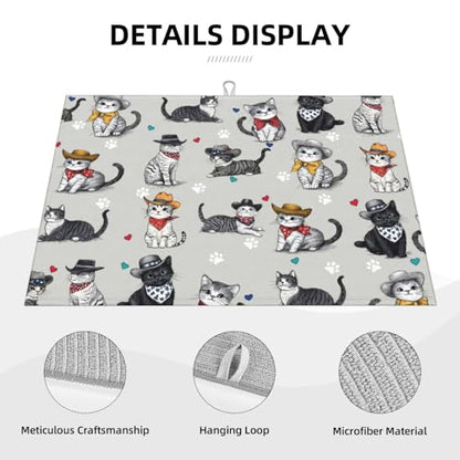 Pet Lover Cat Dish Drying Mat For Kitchen Counter, Super Absorbent Microfiber Dish Drying Pad, Kitchen Gadgets For Easy Clean Multi-Use Large 18"x24" - color: Pet Lover Cat