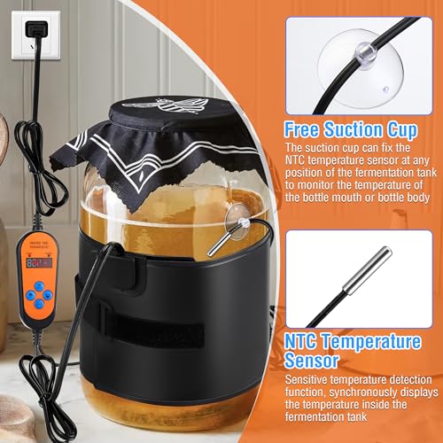 Kombucha Heating Wrap, Kombucha Jar Heat Wrap with Digital Temperature Control and Timing Function, Fermentation Heater Carboy Warmer Fits Most Fermenter Vessels 1 to 3 Gallons