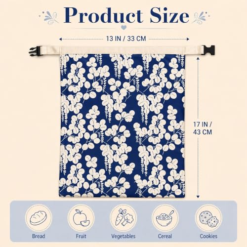 Beeswax Bread Bags for Sourdough, Japanese Indigo Bread Bags | 2 Pack, Reusable Natural Cotton Beeswax Storage, Large 17x12.6 inch, Detachable Buckle and Gift Box for Homemade Baguettes