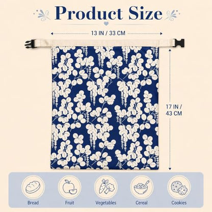 Beeswax Bread Bags for Sourdough, Japanese Indigo Bread Bags | 2 Pack, Reusable Natural Cotton Beeswax Storage, Large 17x12.6 inch, Detachable Buckle and Gift Box for Homemade Baguettes