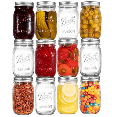 Ball Regular Mouth Mason Jars 32 oz. (12 Pack) - Quart Size Jars with Airtight Lids and Bands for Canning, Fermenting, Pickling, Meal Prep or DIY Decors and Projects Bundled with Peaknip Jar Opener