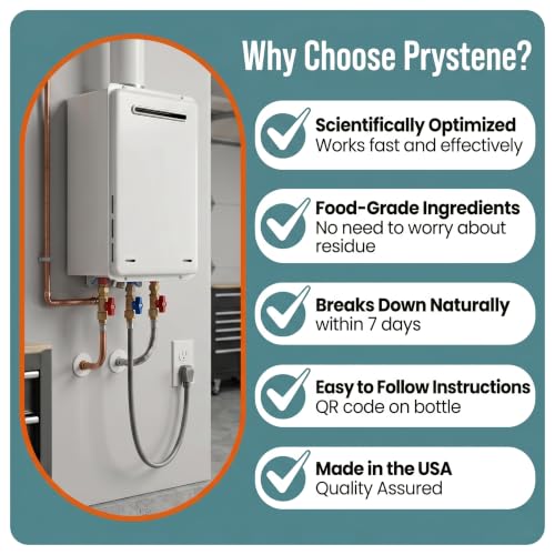 Tankless Water Heater Descaler Liquid 32 Oz — Removes Limescale, Restores Hot Water Pressure and Heating Efficiency — Food Grade Citric and Lactic Acid — Made in USA