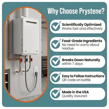 Tankless Water Heater Descaler Liquid 32 Oz — Removes Limescale, Restores Hot Water Pressure and Heating Efficiency — Food Grade Citric and Lactic Acid — Made in USA