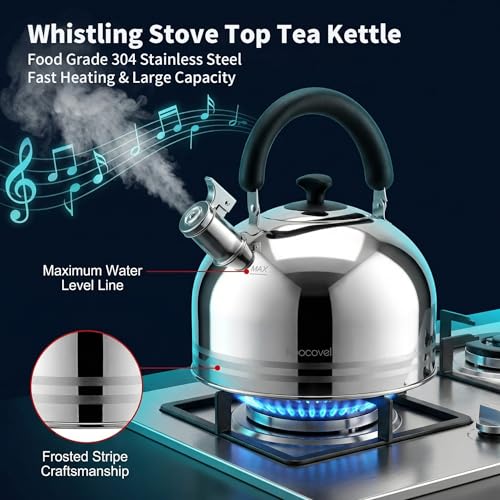 Whistling Tea Kettle for Stove Top,304 Stainless Steel Tea Kettles,6L/6.3QT Tea Kettles for Kitchen,Camping,Traveling,Portable,Fast to Boil - size: 6.3 Quarts