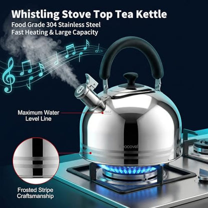 Whistling Tea Kettle for Stove Top,304 Stainless Steel Tea Kettles,6L/6.3QT Tea Kettles for Kitchen,Camping,Traveling,Portable,Fast to Boil - size: 6.3 Quarts