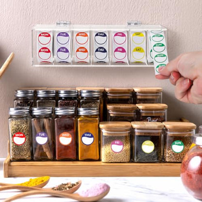 3500 PCS 7 Days of The Week Stickers 0.79 Inch Sticker Roll Dispenser Holder Acrylic Day Dot Dispenser Food Date Labels Stickers Monday to Sunday for Kitchen Restaurant Expiration Date - size: 0.79 Inch Label, style: Round Label