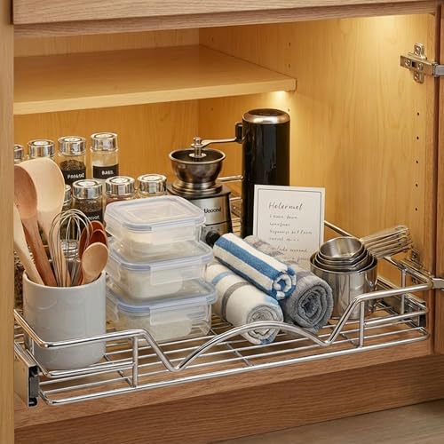 HOLDN’ STORAGE Pull Out Cabinet Organizer, 26”W x 21”D Cabinet Drawer | Heavy-Duty Caddy, Lifetime Limited Warranty, Steel Metal Cabinet Drawers, Chrome, Requires At Least 27-1/4” Cabinet Opening - size: 26"W x 21"D