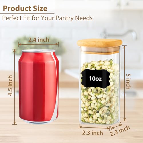 TBWIND 12 Pack 10 oz Square Glass Spice Jars with Lids and Labels – Airtight Small Spice Containers Set, Clear Glass Storage Jars for Seasoning, Spices, Kitchen Pantry Organization - color: Square/10oz/12pcs