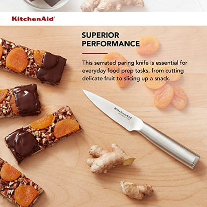 KitchenAid Gourmet Forged Stainless Steel Fine-Edge Paring Knife with Custom-Fit Blade Cover, 3.5-inch, Sharp Kitchen Knife, Japanese Stainless Steel Blade, Black - style: 3.5-Inch Serrated Paring Knife