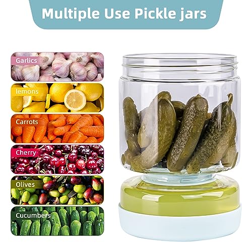 WhiteRhino Glass Pickle Jar with Strainer Flip,34oz Pickle Container,Hourglass Pickle Juice Separator Jar for Gherkins Olives, Leakproof Dishwasher Safe - color: 34oz Light Bule Pickle jar
