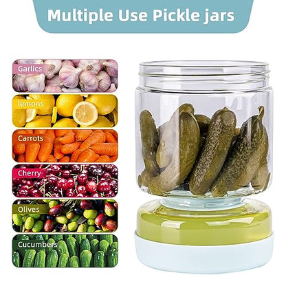 WhiteRhino Glass Pickle Jar with Strainer Flip,34oz Pickle Container,Hourglass Pickle Juice Separator Jar for Gherkins Olives, Leakproof Dishwasher Safe - color: 34oz Light Bule Pickle jar