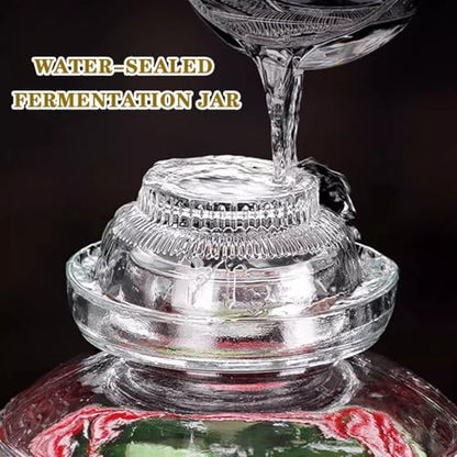 Old Traditional Relief Design Pickle Jar, Water-Tight Fermentation Tank with Lid, Pickled Vegetable Pickling Crock, Glass Storage Bottle(7.5kg/264.6oz) - size: 7.5kg/264.6oz