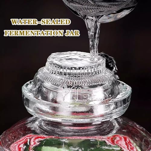 Old Traditional Relief Design Pickle Jar, Water-Tight Fermentation Tank with Lid, Pickled Vegetable Pickling Crock, Glass Storage Bottle(5kg/176.4oz) - size: 5kg/176.4oz