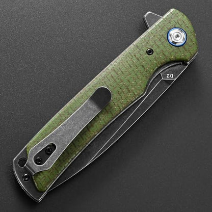 Eafengrow EF973 Folding Knife, D2 Steel Blade Micarta Handle Scale Pocket Knife Folder for Working Camping Hiking EDC Tool Knife（army green - color: green