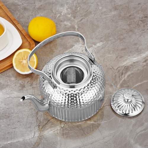 SANQIAHOME Antique 1.8L (60 Oz) Stainless Steel Teapot with Infuser Silver - color: Silver, size: 1.8 Liters