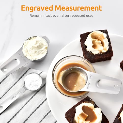 Measuring Cups and Spoons 12 Pieces: U-Taste 18/8 Stainless Steel Kitchen Metal Measure Gadgets, Heavy Duty Stackable Portion Teaspoon Tablespoon Scoop for Baking Cooking Dry & Liquid Food Ingredient - size: Measuring Cups and Spoons Set of 12