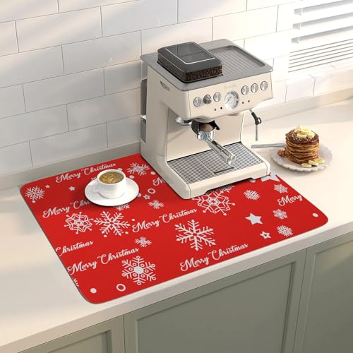 Christmas Red Coffee Mat Dish Drying Mat Hide Stain High Absorbent Drying Mat for Kitchen Easy Clean,Fit Under Coffee Maker Machine And Accessories-12"x19",Snowflake - color: Snowflake, size: 19" x 12"