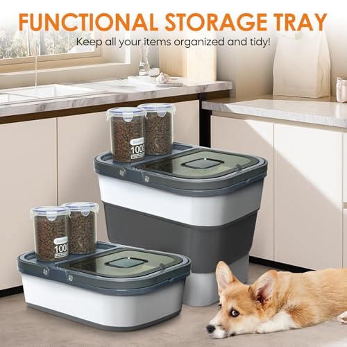 HOYTAMDAR 35lbs Dog Food Storage Container, Collapsible Dog Food Container, Wheels, Handle, Airtight Pet Food Storage Container, Scoop, 2L Small Dry Food Pail For Dog Cat Bird Food - color: Grey-35lbs