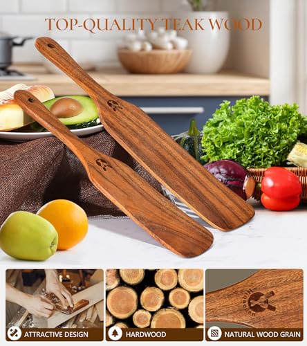 2Pcs Spurtles Kitchen Tools Wooden, Wooden Spurtle Spatula Set for Sourdough Starter, Natural from High Moist Resistance Teak, Kitchen Utensils for NonStick Cookware - size: 2PCS Wooden Spurtle