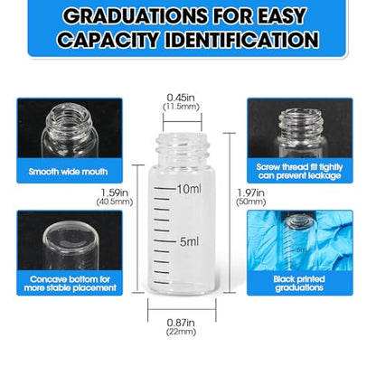 10ml Clear Glass Graduated Vials with Screw Caps and Plastic Stoppers, Small Sample Vials with Lids, Leak-Proof Liquid Storage Empty Vial, 12PCS - color: CLEAR, size: 10ml