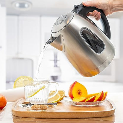 Mixpresso 1.7 Liter Stainless Steel Electric Kettle | Large, portable hot water tea kettle, fast boiling pot, boil-dry protection, auto shut-off, blue Illuminate LED light - color: Stainless Steel 1.7L