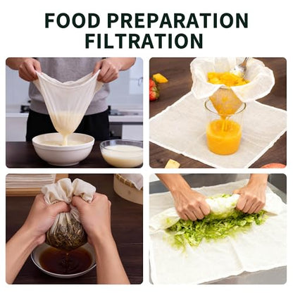Grade 100 Cheesecloth for Straining, 15 Pack Unbleached Cotton Cloths | Precut with hemmed edges, reusable 56 x 42 weave, 10 pcs 20 x 20 + 5 pcs 15 x 15 for yogurt, cheese and nut milk