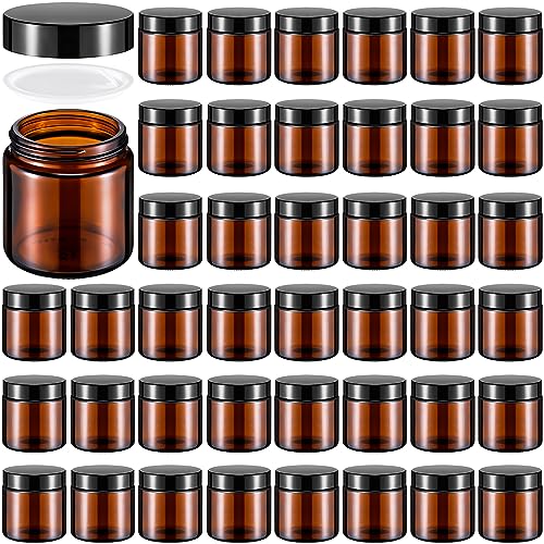 Norme 48 Pcs 4 oz Glass Jars with Lids Leakproof Round Airtight Empty Cosmetic Jars with Inner Liners Lid for Storing Lotions Powder Ointments Making Tins (Black,Amber) - color: black, amber, size: 4 oz