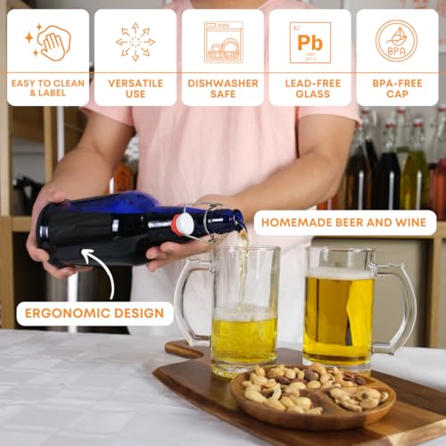 FastRack Swing Top Glass Bottles |33 oz – Pack of 6 | Blue Flip Top Glass Bottles for Home Brewing, Carbonated Drinks, Kombucha, Fermentation, Water | Food Grade – ECO Friendly - color: Blue