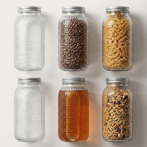 WELLIFE 6 Pack 64 oz Mason Jars Wide Mouth,Large Mason Jars for Pickling, Canning, Fermenting and Food Storage, Microwave & Dishwasher Safe - color: Clear Dot Mason Jars 64oz-6Pcs