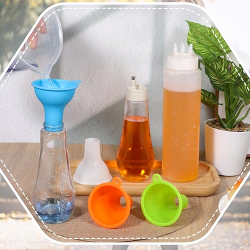 Silicone Funnels, 4 PCS Wide Mouth Funnel Kitchen Funnel Set Flexible Condiment Sauce Canning Set Flexible for Home Restaurant Squeeze Bottles Spice Filling Bottles Liquid Oil (3 x 1 Inch, Multicolor)