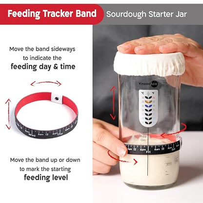 KNEADACE Sourdough Starter Jar With Date Marked Feeding Band, Thermometer, Sourdough Jar Scraper, Sourdough Container Sewn Cloth Cover & Metal Lid, Sourdough Starter Kit - color: 1 Pack