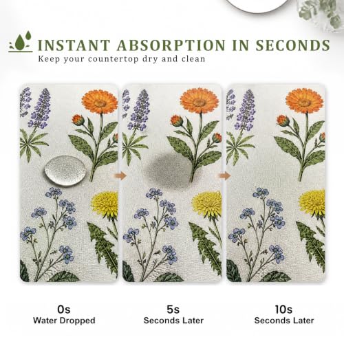 Non Slip Kitchen Countertop Drying Mat for Dishes,Floral Pattern | Size:15.7" x 19.6",Super absorbent coffee mat,Various tableware suitable for the kitchen