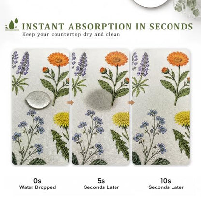 Non Slip Kitchen Countertop Drying Mat for Dishes,Floral Pattern | Size:15.7" x 19.6",Super absorbent coffee mat,Various tableware suitable for the kitchen