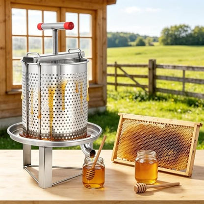 Honey Presser Beeswax Extractor Beekeeping Machine Stainless Steel Household Manual Honey Press Extractor Beekeeping Tool for Wine Honeys and Juice Making (201 Stainless Steel)