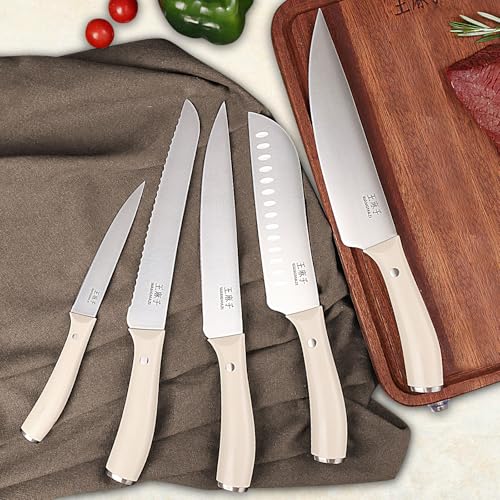 WANGMAZI 15 Pcs Knife Block Set, Japanese High Carbon Stainless Steel Sharp Blade Knife Set, Razor Sharp Knives Set for Kitchen, Dishwasher Safe, Elegant Box for Men Women, Natural - color: 01-Natural