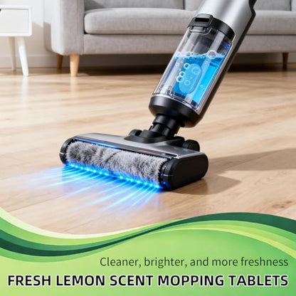 12pcs Floor Cleaner Tablets, Pre-Measured Dissolvable Cleaning Tablets, Deep Cleans for Multiple Hard Floors, Tile, Vinyl, Hardwood, Fresh Lemon Scent, Compatible with Robot Mops & Wet Dry Vacuum
