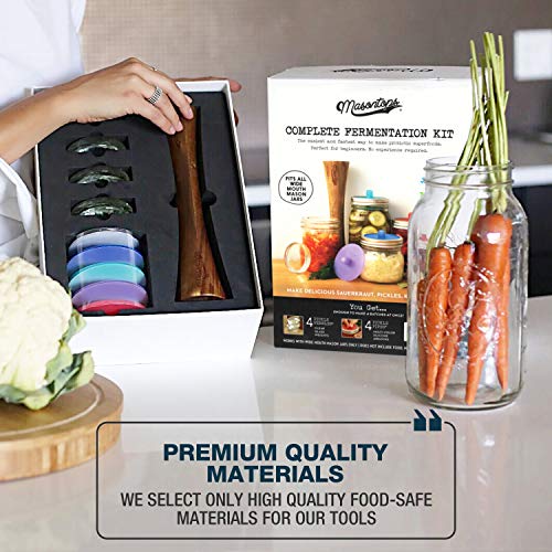 Masontops Complete Mason Jar Fermentation Kit - Pickle Kit, Sauerkraut Making Kit Kimchi Container - Fermentation Airlock Lids Wide Mouth Mason Jars - size: Wide Mouth