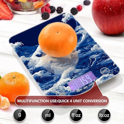 Food Scale Kitchen Scale Food Weight Scales Digital Weight Grams and Ounces Small Electronic Food Scale for Baking Cooking Japanese Deep Blue Sea Waves - color: Japanese Deep Blue Sea Waves