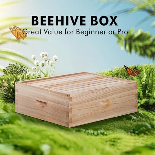 BeeCastle 8 Frame Medium Super Bee Hive Box, Langstroth Honey Bee Hive Include Beehive Frames and Waxed Foundations (Unassembled) - size: 8 Frame