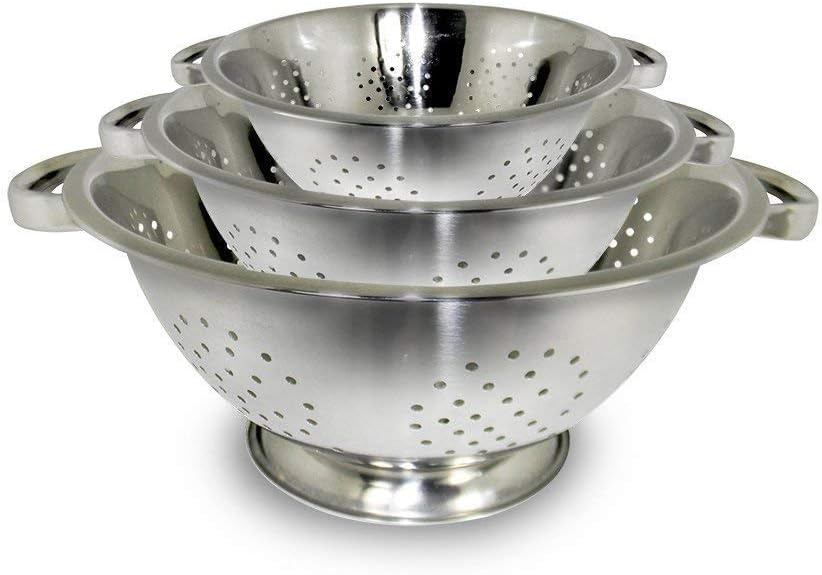 Premium Grade Stainless Steel Colander Basket Strainer Set of 3, with Measuring Cups & Spoon Set - Measure dry or liquid ingredients; Ideal for Cooking Baking Prep - Set of 11 pieces - size: Set of 11