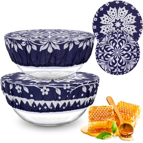 2 Large Reusable Beeswax Bowl Covers for Bread Proofing, 10/12 Inch Elastic Beeswax Wraps Cotton Cloth Sourdough Bowl Covers for Proofing Baskets, Mixer Bowls, Food Storage Containers - color: Starflower
