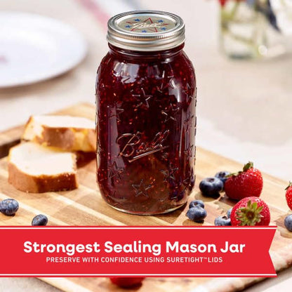 Ball Americana Regular Mouth Glass Mason Jars with Lids and Bands, Used for Canning, Pickling, Juice, Jam, Jelly, Quart Size 32 Ounce, 4 Count (Pack of 1)
