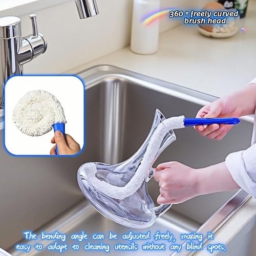 Long Bottle Brush Cleaner for Decanter and Water Bottle, 16 Inch Flexible Foam Cleaning Wand for Vases, Wine Glasses, and Glassware with Hanging Storage Design