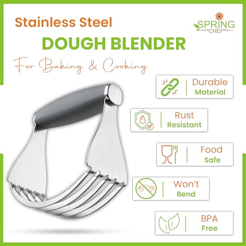Spring Chef XL Stainless Steel Pastry Cutter Tool for Baking - Heavy Duty Dough Blender - Butter & Dough Cutter Tool with Sharp Blades - Pastry Blender for Easy Mixing - Dishwasher Safe - Gray | Heavy Duty Dough Mixer with Stainless Steel Blades, Butter C